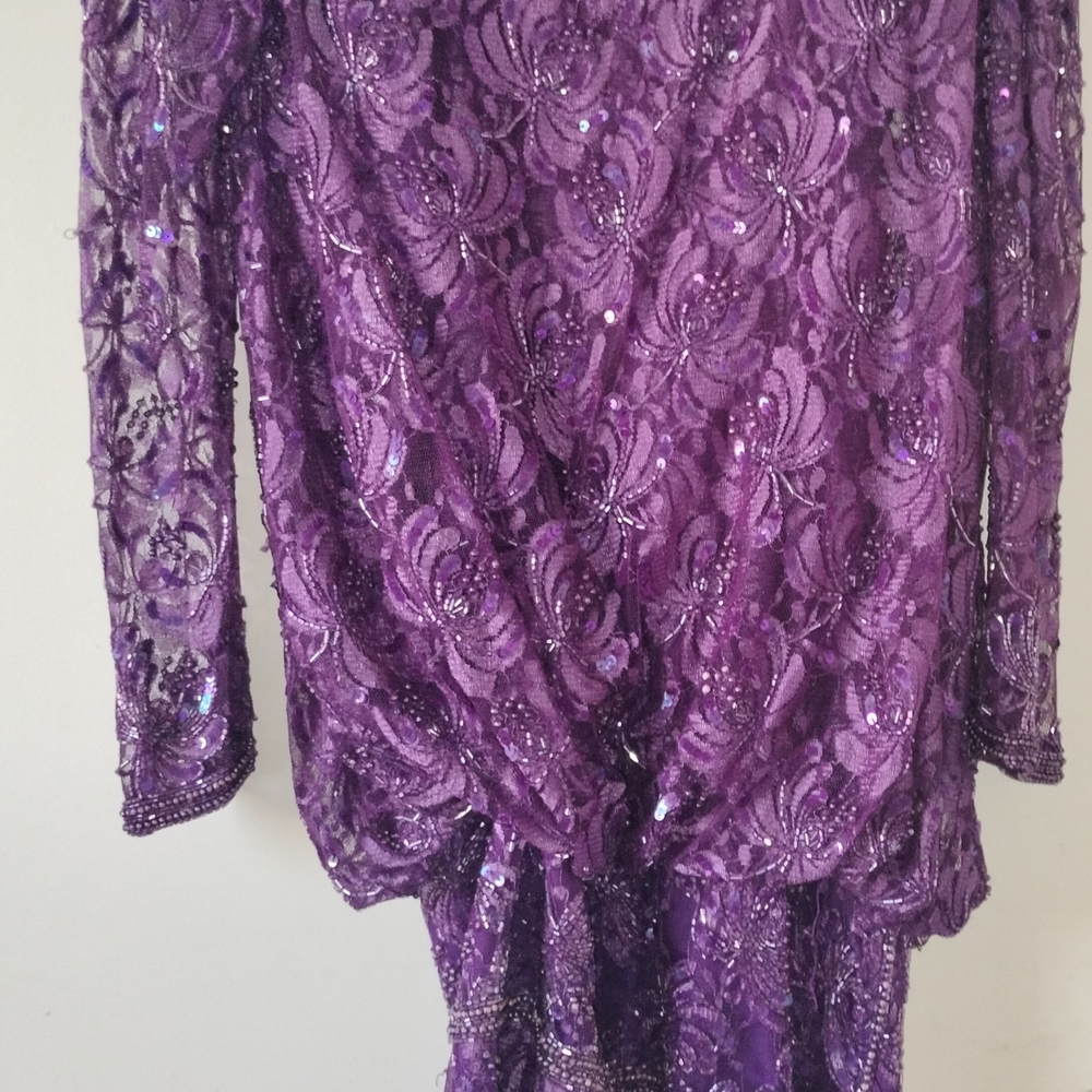 Elegant Purple Beaded And Sequined Lace Dress